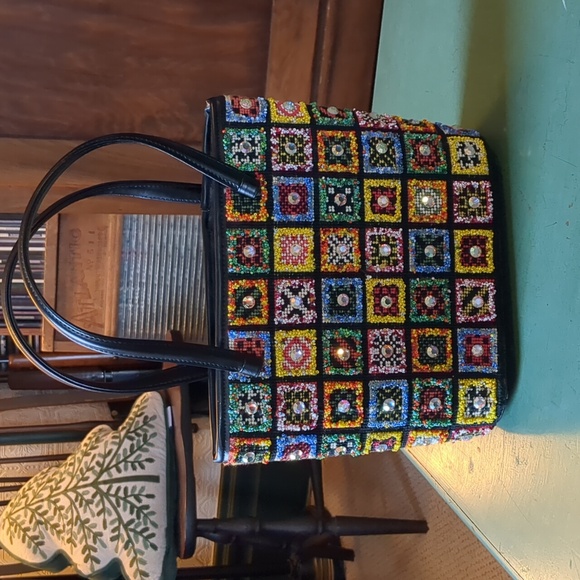 Vintage Needlepoint Beaded Crystal Handbag - Picture 12 of 16